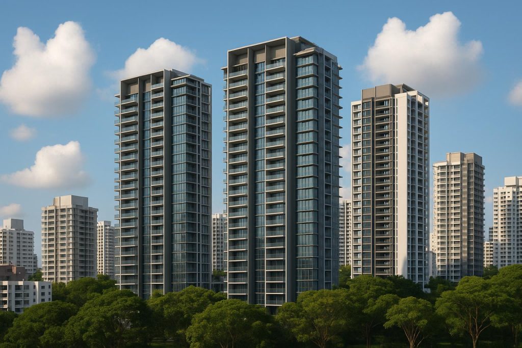Modern Singapore condo towers and skyline representing new property launches and investment opportunities