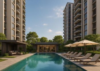 Modern facade of The Pinery Residences showcasing luxury apartments in Tampines District 18