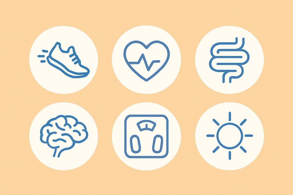 Person walking in place at home for health, exercise, and fitness benefits