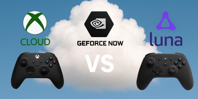 Xbox Cloud, GeForce NOW, and Amazon Luna logos side by side highlighting cloud gaming comparison