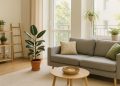 Indoor plants and air-purifying solutions in a modern condo living space promoting clean air
