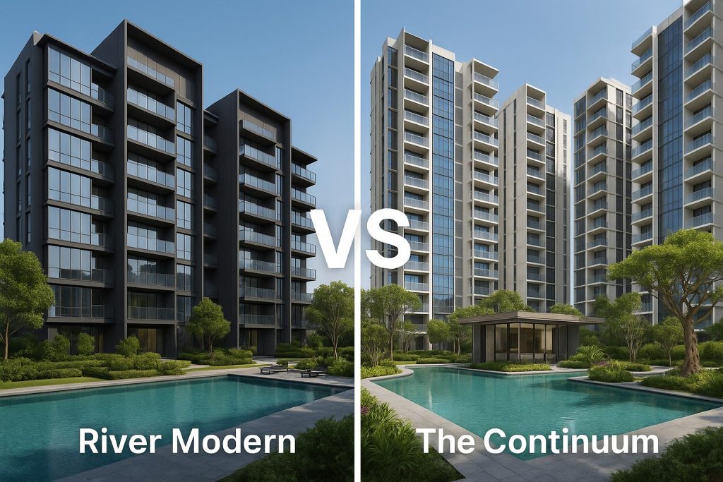 Comparison of River Modern and The Continuum four-bedroom layouts in Singapore family condos