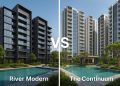 Comparison of River Modern and The Continuum four-bedroom layouts in Singapore family condos