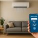 Smart air conditioning system seamlessly integrated in a modern, stylish living room setting