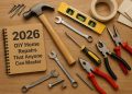 Essential DIY tools and materials for simple home repairs in a modern living space