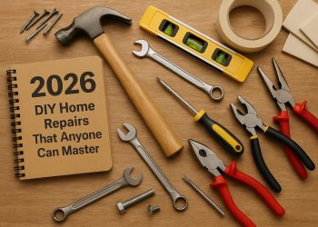 Essential DIY tools and materials for simple home repairs in a modern living space