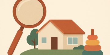 Organized living room with childproof furniture and toys for safe toddler-friendly home search