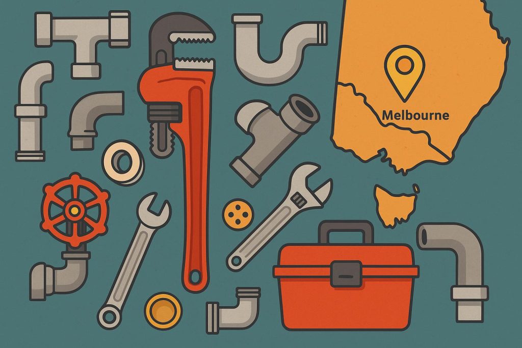 Plumber using wrench to fix kitchen sink in Melbourne home with DIY tools on countertop