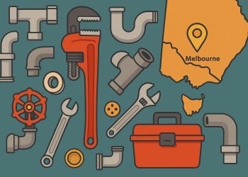 Plumber using wrench to fix kitchen sink in Melbourne home with DIY tools on countertop