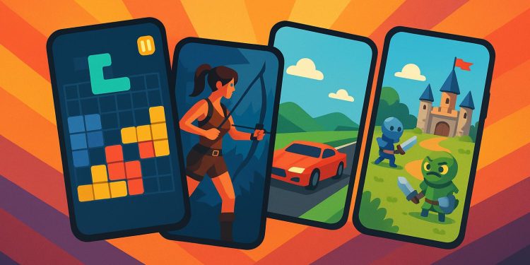 Surprising new mobile game titles with vibrant app icons and dynamic interface graphics
