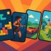 Surprising new mobile game titles with vibrant app icons and dynamic interface graphics