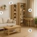 Modern condo living room with smart storage solutions and space-saving furniture arrangement
