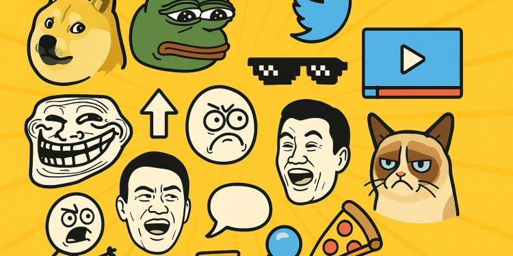 Colorful collage of popular internet memes representing online meme culture and viral trends