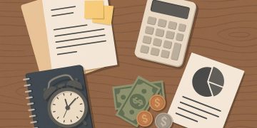 Accounting reports and budgeting documents on a desk representing small business financial planning