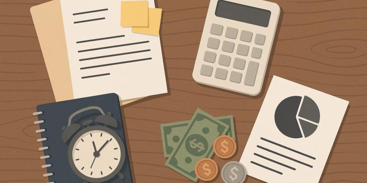 Accounting reports and budgeting documents on a desk representing small business financial planning