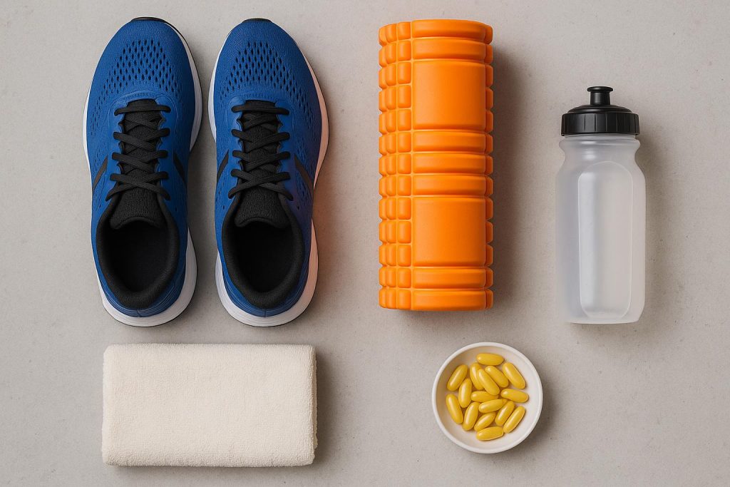 Foam rolling and stretching exercises to enhance muscle recovery after running or workouts