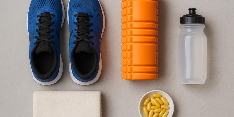 Foam rolling and stretching exercises to enhance muscle recovery after running or workouts